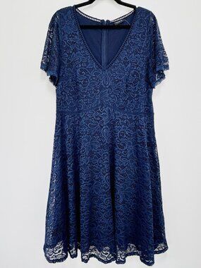 Torrid Navy Blue Lace Fit & Flare Cocktail Dress Size 14 Wedding Guest Feminine